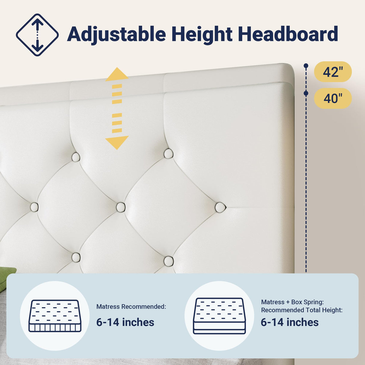 Allewie Upholstered Full Size Platform Bed Frame with 4 Storage Drawers and Headboard, Diamond Stitched Button Tufted, Mattress Foundation with Wooden Slats Support, No Box Spring Needed, White Allewie