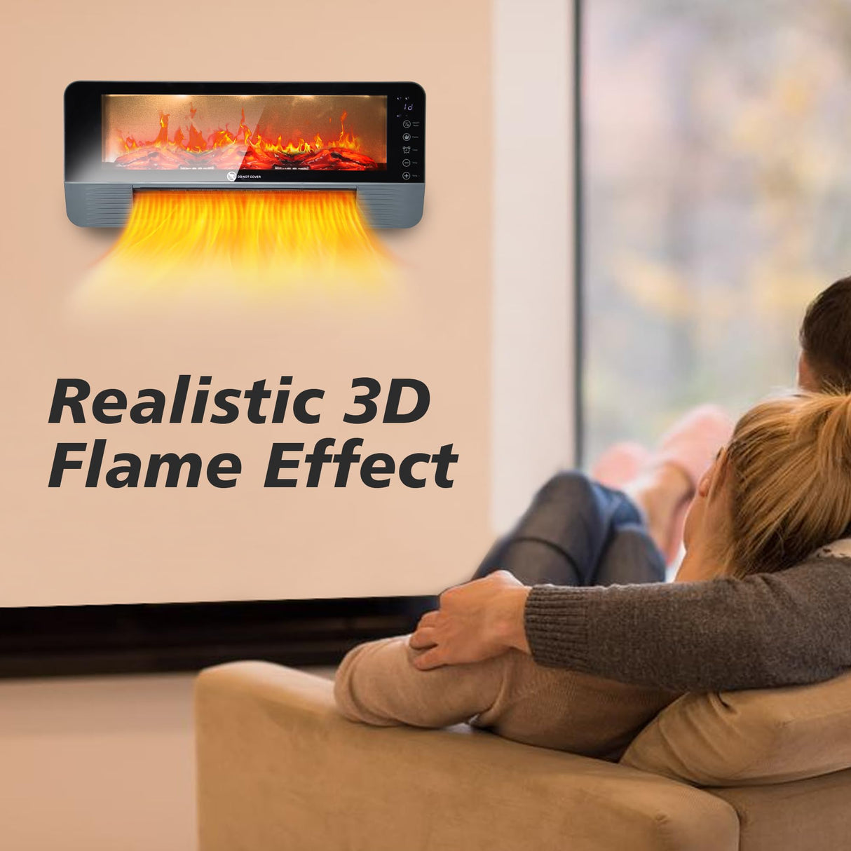 Electric Space Heater Indoor, 1500W Floor or Wall Mounted Heater with 3D Flame Effect, PTC Ceramic Electric Fireplace Heater with Remote Control for Office Bedroom Living Room NLIEOPDA