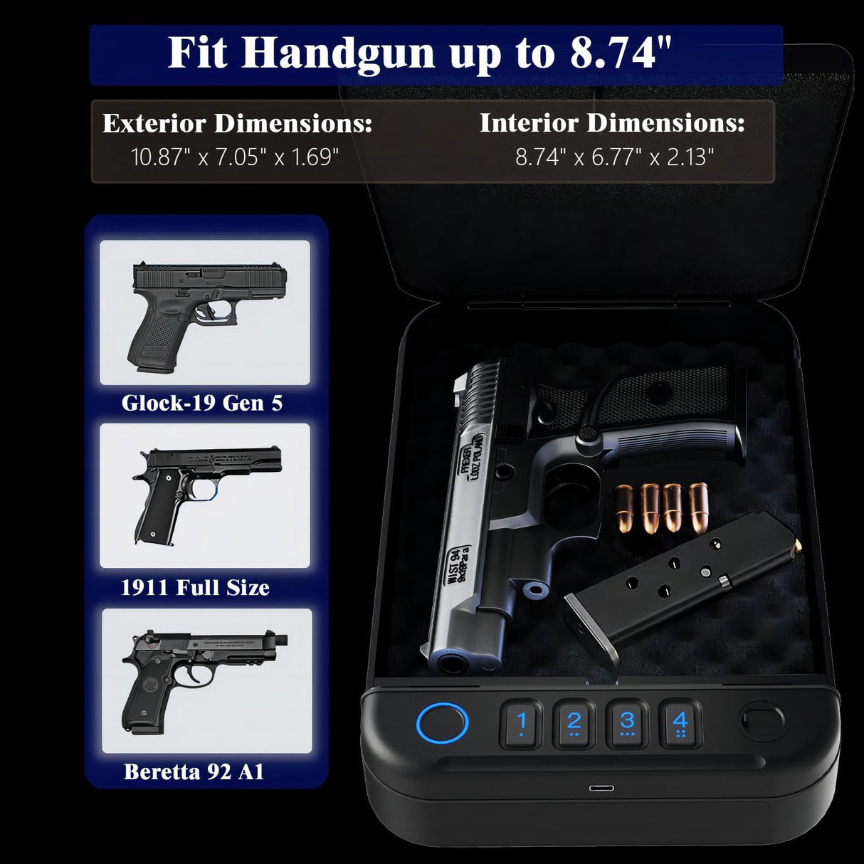 Fitsafe Biometric Gun Safe Travel Case, Portable Small Pistol Safe, Quick Access Smart Fingerprint Handgun Safe with Keys, Keypad for Nightstand Beside Home Fitsafe