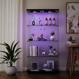 Maotifeys 64" Glass Cabinet, 4 Shelves Glass Display Cabinet with LED Lights, Glass Storage Cabinet with 2 Doors, Curio Cabinet Toy Organizers Rack, Display Shelf, Kids Bookshelf for Bedroom, Black Maotifeys