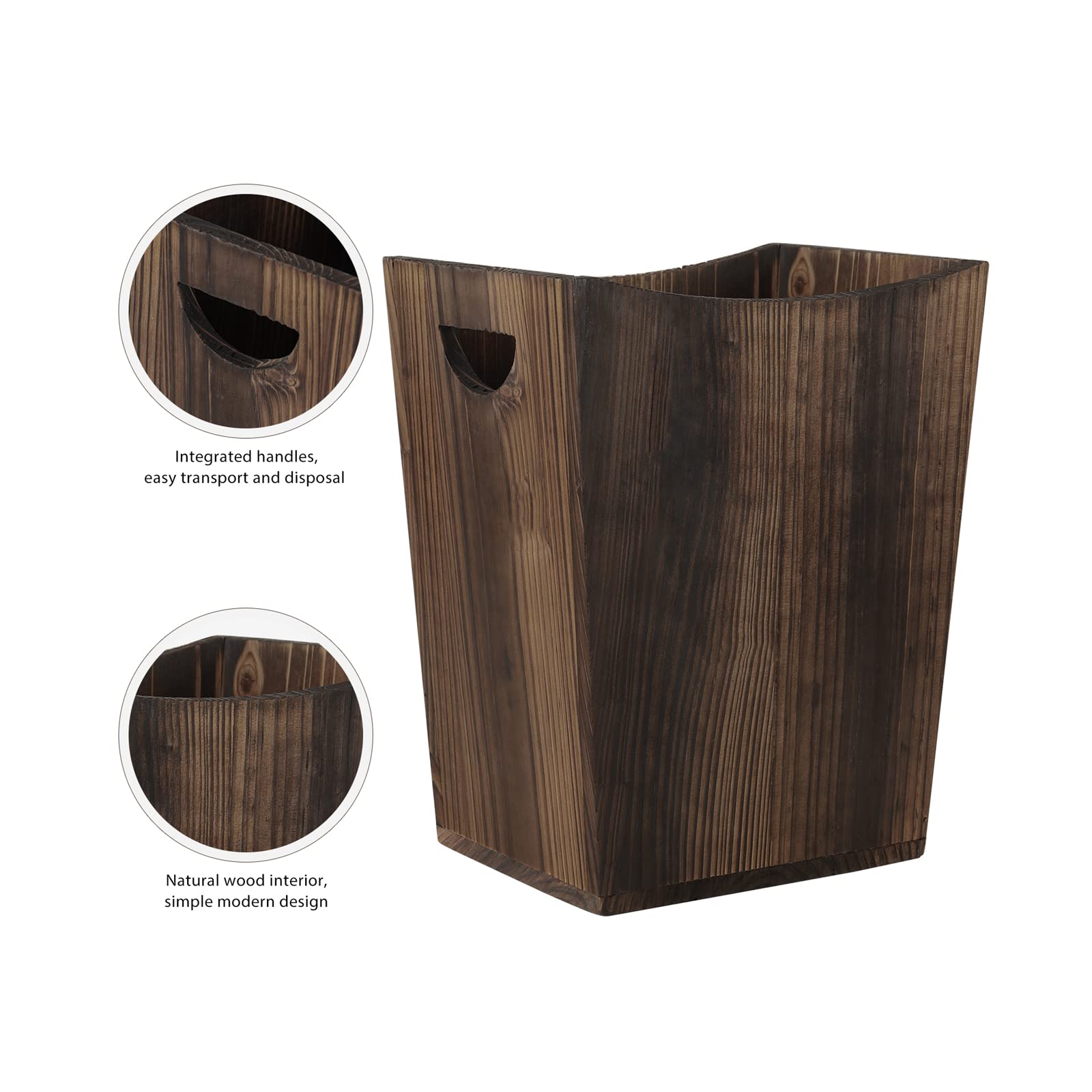 MOOACE Wood Trash Can, Small Waste Basket with Handles, Rectangular Wood Garbage Can Recycling Bin for Bedroom, Bathroom, Kitchen, Office - WoodArtSupply