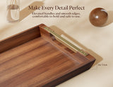 Dofira Acacia Wood Serving Tray with Metal Handles, 17x13in Large Ottoman Tray, Food Drinks Tray for Coffee Table, Breakfast, Dinner & Bar, Rustic Decorative Tray for Kitchen, Bedroom (Gift Box) Dofira