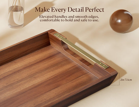 Dofira Acacia Wood Serving Tray with Metal Handles, 17x13in Large Ottoman Tray, Food Drinks Tray for Coffee Table, Breakfast, Dinner & Bar, Rustic Decorative Tray for Kitchen, Bedroom (Gift Box) Dofira
