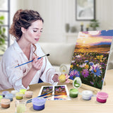 JOOZ Flowers Paint by Numbers Kit for Adults with Frame, Sunset Mountain Paint by Number with Easel, DIY Adult Paint by Number Kits on Canvas Landscape for Home Wall Decor 8 x 12 Inch JOOZ