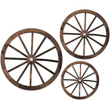 Qunclay 3 Pcs Wooden Wagon Wheel Decor 12/10/8 Inch Old Western Western Wall Decor Farmhouse Wagon Wheels Rustic Yard Wall Art Decor Hanging Decorative Wheels for Garden Home Bar Garage (Dark Brown) Qunclay