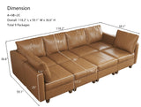 EASE MOOSE Modular Sectional Sofa Sleeper Couch with Storage, 8 Seat Faux Leather Sectional Large Moduar Sleeper Sofa Sectional Sofa Bed Modular Couch for Living Room Brown EASE MOOSE