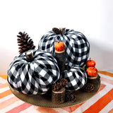Package of 3 Assorted Burlap Pumpkins Fabric Pumpkins Buffalo Plaid Pumpkins Gingham Fabric Pumpkins Fall Thanksgiving Halloween Seasonal Holiday Farmhouse Tabletop Decoration Winlyn