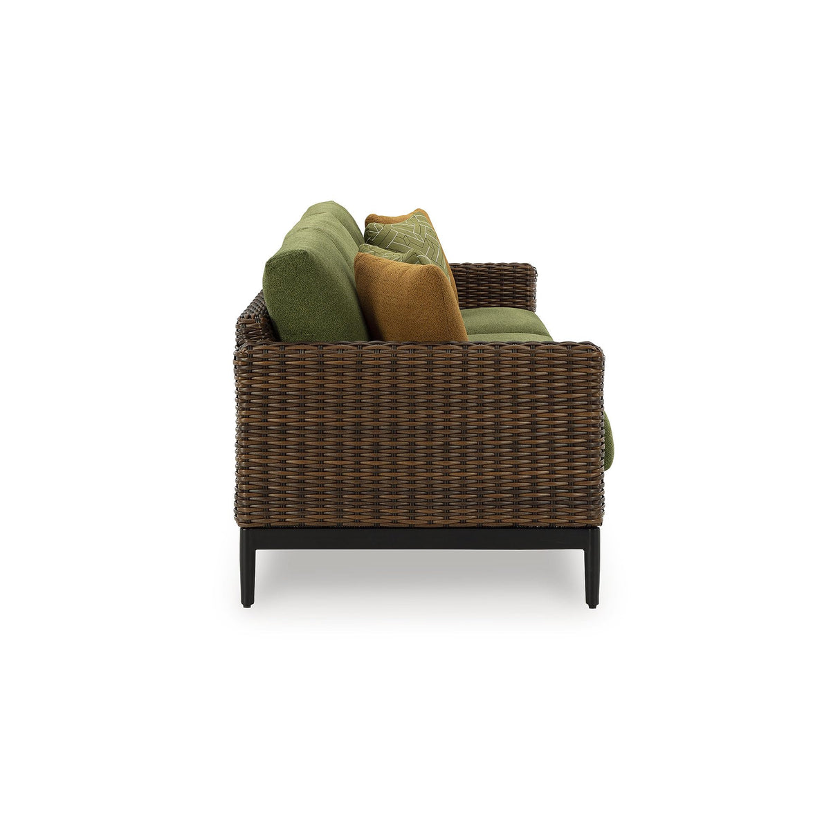 Signature Design by Ashley Horizon Hall Vintage Outdoor Weather Resistant Resin Wicker Sofa with Cushion and 2 Accent Pillows, Green & Dark Brown Signature Design by Ashley