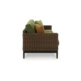 Signature Design by Ashley Horizon Hall Vintage Outdoor Weather Resistant Resin Wicker Sofa with Cushion and 2 Accent Pillows, Green & Dark Brown Signature Design by Ashley