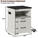 Gadroad 18" Farmhouse Accent Nightstand with Charging Station, End Table with 3 Drawers Storage, Side Table, Bedside Cabinet for LivingRoom Bedroom Office, Antique White Gadroad