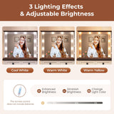 43.7" Farmhouse Vanity Desk with Large Mirror and Hollywood Lights, Makeup Vanity Desk with Charging Station, Adjustable Lighting,3 Drawers with 1 Velvet jewelry box for Bedroom, Dressing Room UPOSOJA