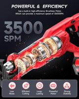 Reciprocating saw, Enhanced 3500 SPM Low Noise Brushless Motor, High-Performance 2*21V 4.0 Ah Batteries Extended Standby, 8 pcs Versatile Alloy Steel Blade Set Easily Cut Through Wood, Metal, ABS etc. Eioehtl