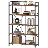 BON AUGURE Industrial Bookshelf, Bookcases and Bookshelves Etagere, Tall Large Farmhouse Book Shelves, 5 Tier Open Bookcase, Wood Metal Shelving Unit for Bedroom, Office (Rustic Oak) BON AUGURE