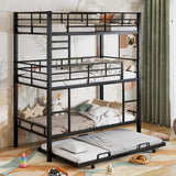 JIJIWANG Metal Twin Size Triple Bunk Bed with Trundle for 4, 3 Bunk Beds with 2 Ladders & Guardrails, Convertible to 3 Separate Beds, Space-Saving, Black JIJIWANG