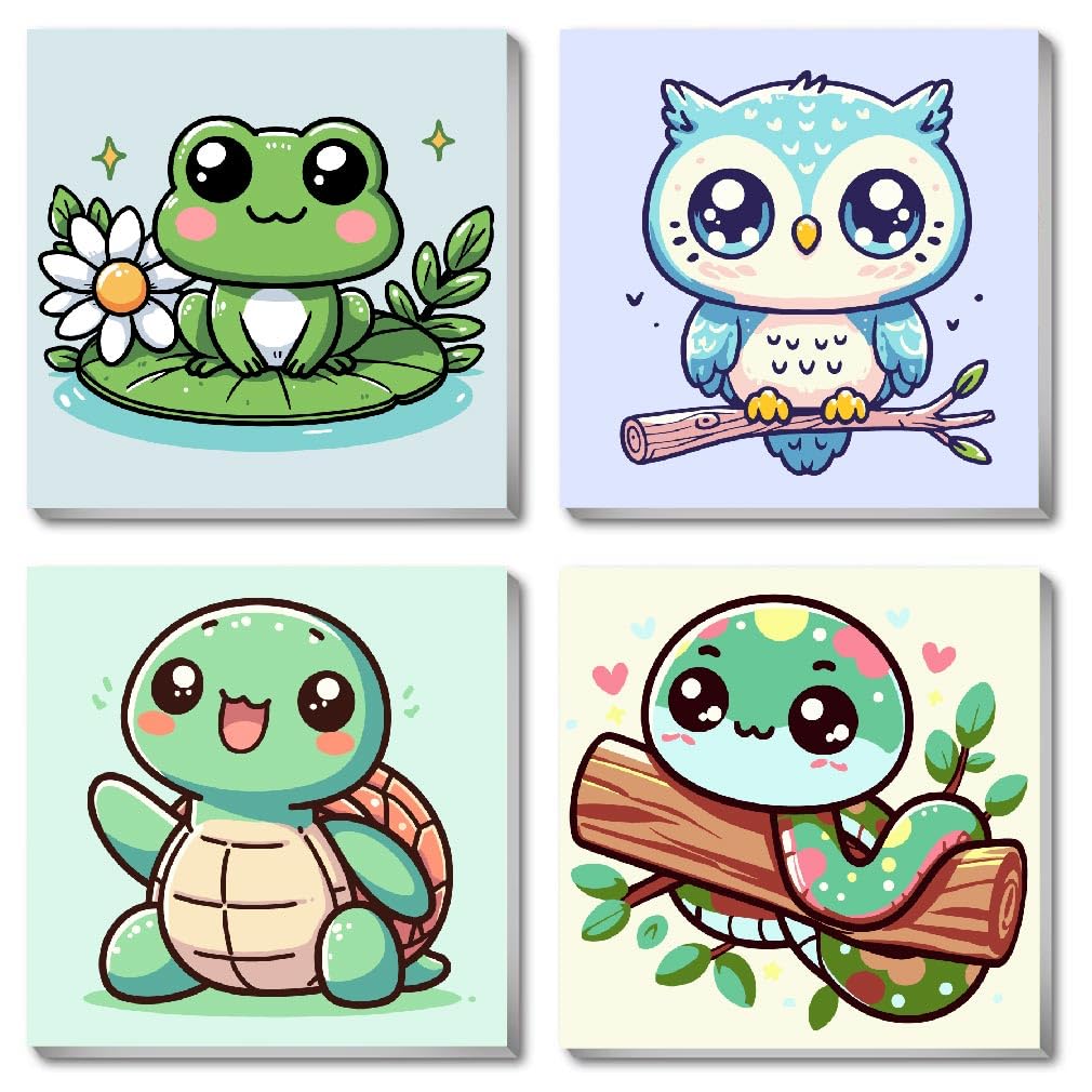 4 Pack Paint by Number Kits for Adults,Animals Painting by Numbers for Adults Framed, DIY Animal Oil Painting Suitable for Home Decoration (8x8inch) Generic