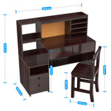RUPOLX Espresso Kids Desk and Chair Set for 5-12 Year Old, Childrens Computer Desk with 4 Drawers, Kids Study Table with Storage Shelf -IxX-40 RUPOLX
