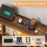 LUXOAK Rustic Brown Full Size Bed Frame with LED Bookcase Headboard, Charging Station & 4 Drawers – No Box Spring Needed LUXOAK