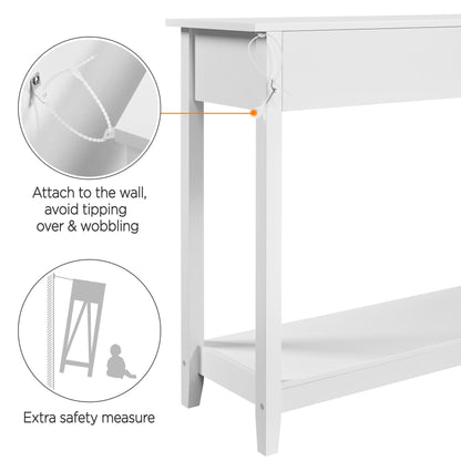 Yaheetech Console Table with 3 Drawers, 42" Entryway Table with Storage Shelves, Narrow Long Sofa Couch Table for Living Room, Hallway, Foyer, Hall, White - WoodArtSupply