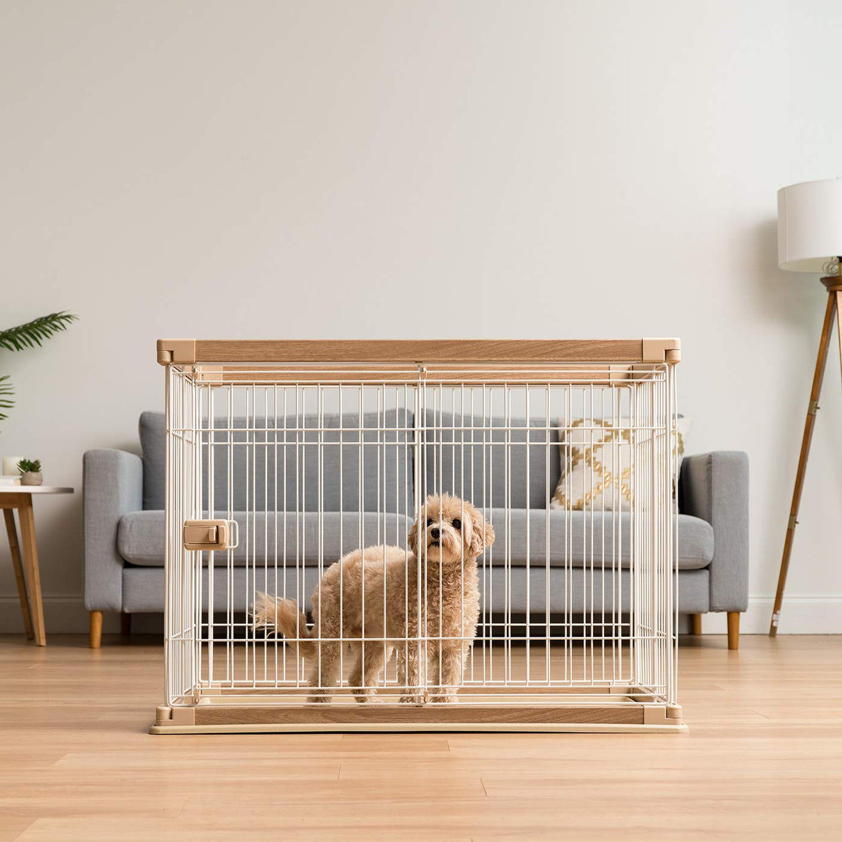 IRIS USA Medium Dog Crate, Dog Kennel Indoor with Sliding Door & Bottom Tray, Dog Cage, Wire Pet Pen with Bottom Tray, Stylish Wood-Like Trim, Light Brown IRIS USA, Inc.