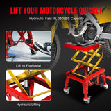 Jack Boss 350 Lbs Motorcycle Lift Jack Table, Hydraulic Foot-Operated Scissor Lift Jack for ATV Dirt Bike, Motorcycle Stand with 4 Wheels Jack Boss