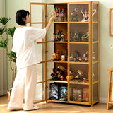 idhhco 5 Tier Curio Display Cabinet, Display Cabinet with Acrylic Glass Door, Collectibles Toy Organizers Rack & Display Shelf, Kids Bookcase for Bedroom, Reading Nook, Toddler's Room, Bamboo idhhco