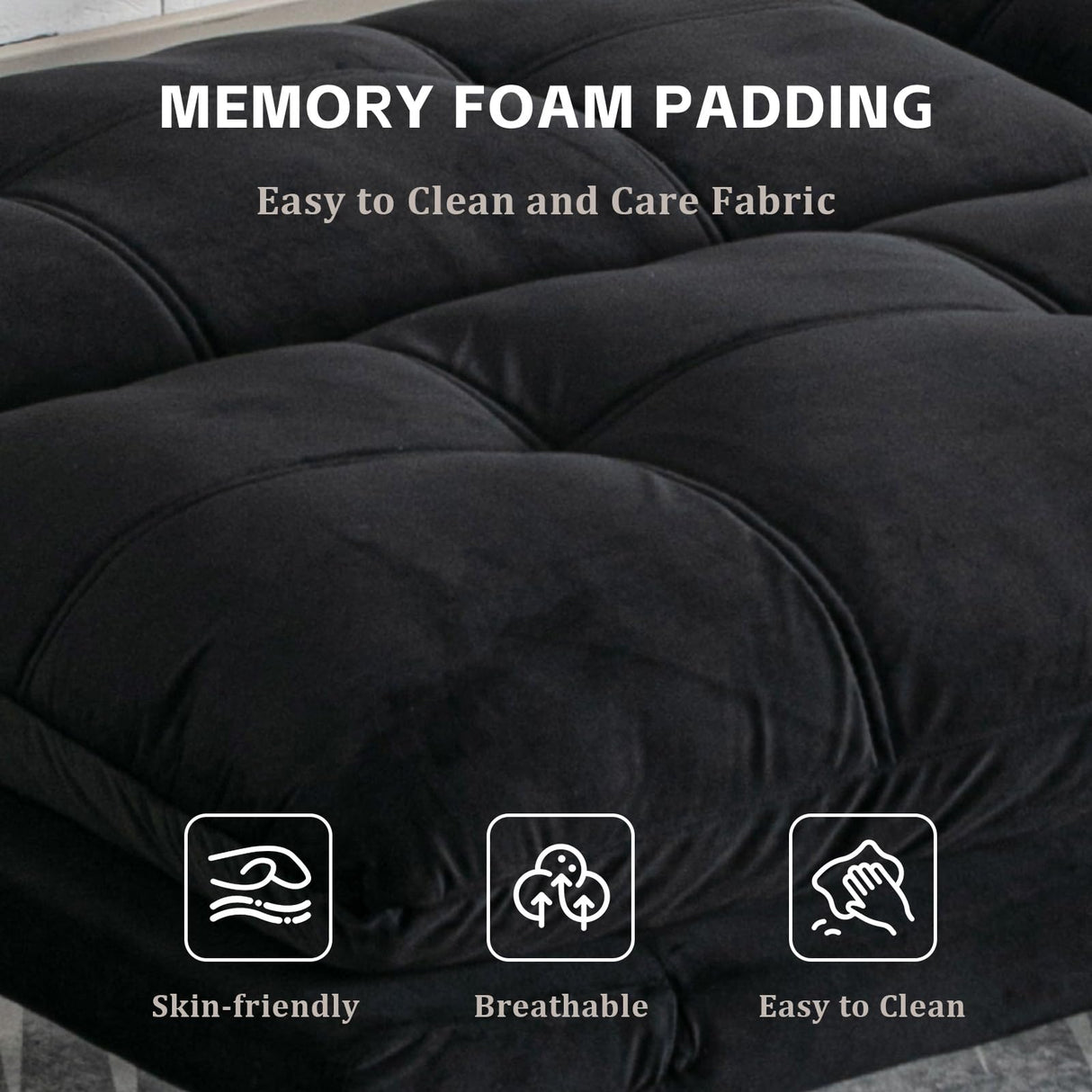 SoarTalent 67” Velvet Futon Sofa Bed Convertible Small Upholstered Couch 2-Seat Loveseat Sleeper with Adjustable Backrest and Armrest for Small Space Apartment,Gaming Room,Office(Black) SoarTalent