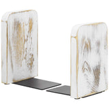 MyGift Whitewashed Wood Desktop Bookends, Decorative Bookshelf Display Organizers Office Book Shelf Decor, 1 Pair MyGift
