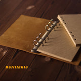 Fishkonw Vintage Leather Journal Notebook,7x5Inch 6 Ring Refillable Leather Binder Notebook Travel Journal for Women&Men Fishknow