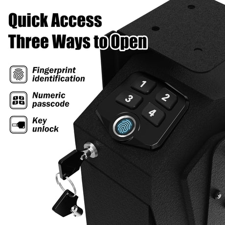 HARDROCK Gun Safe for Pistols, Biometric Wall Mounted Handgun Safe Box for Desk, Bedside,Truck，Drop Down Quick Access Security Safe with Fingerprint Keypad Lock for Home nightstand HARDROCK