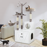 Timberer Litter Box Enclosure with Cat Tree, 2-in-1 Hidden Litter Box Furniture with Scratching Post, Modern Cat Condo, White Timberer