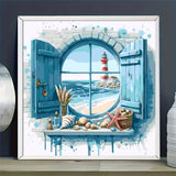 GEMFAMILY Beach Paint by Numbers Kit for Adults,Lighthouse Oil Painting Kit Adult Paint by Number Kits on Canvas,DIY Painting for Beginners Art by Numbers for Home Wall Decor 16x16 Inch GEMFAMILY