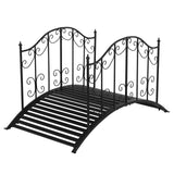 VINGLI Garden Bridge Metal Yard Arch Path Bridge with Patterned Guardrails, Ourdoor Decorative Black Iron Foot Bridge for Pond and Backyard Landscaping-4FT VINGLI