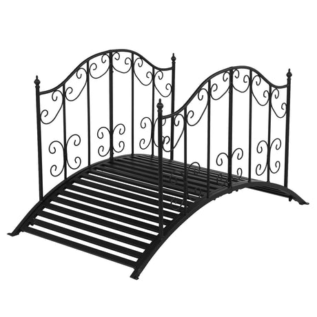 VINGLI Garden Bridge Metal Yard Arch Path Bridge with Patterned Guardrails, Ourdoor Decorative Black Iron Foot Bridge for Pond and Backyard Landscaping-4FT VINGLI