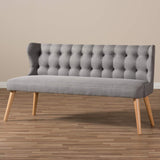 Baxton Studio Melody Mid-Century Modern Grey Fabric and Natural Wood Finishing 3-Seater Settee Bench Baxton Studio