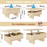 Lift Top Coffee Table with Large Storage,Lifting Converts to Dining Table, Round Pop Up Coffee Table Fluted Oval Wood Center Table For Living Room,Fully Assembled Space-Saving for Eating&Laptops DGpoco