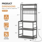Shintenchi Bakers Rack with Power Outlet, Large Storage Space, 10 Hooks Coffee Bar with Metal Wire Panel, High Microwave Stand, Classic Kitchen Storage Shelf Design, Grey Shintenchi