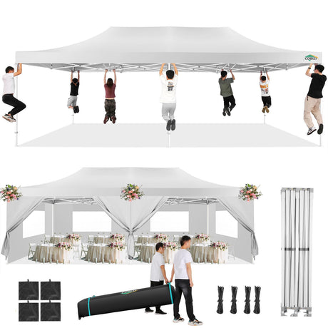 COBIZI 13x26 Pop Up Tent 13x26 Canopy with Sidewalls Heavy Duty Canopy Party Tent for Parties, Outdoor Wedding Large Event Tent Wind Waterproof UPF 50+ Ez Up in Garden Lawn with Roller Bag, White COBIZI