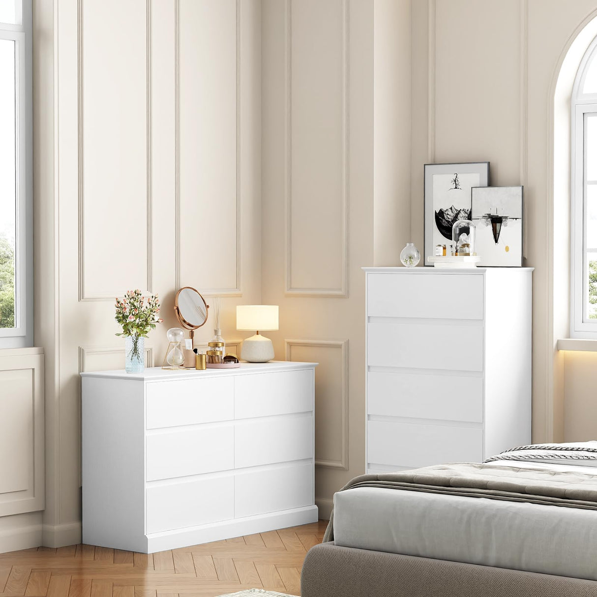 Seeday White Dresser, 6 Drawer Dressers for Bedroom, Modern Wooden Closet Dresser for Living Room, Entryway, or Hallway, White Seeday