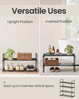 SONGMICS Shoe Rack, 2-Tier Shoe Organizer, Metal Storage Shelf, Upright or Upside Down, for 6-9 Pairs, Stackable, for Entryway, 11.8 x 26.8 x 13.2 Inches, Black ULSA202B01 SONGMICS
