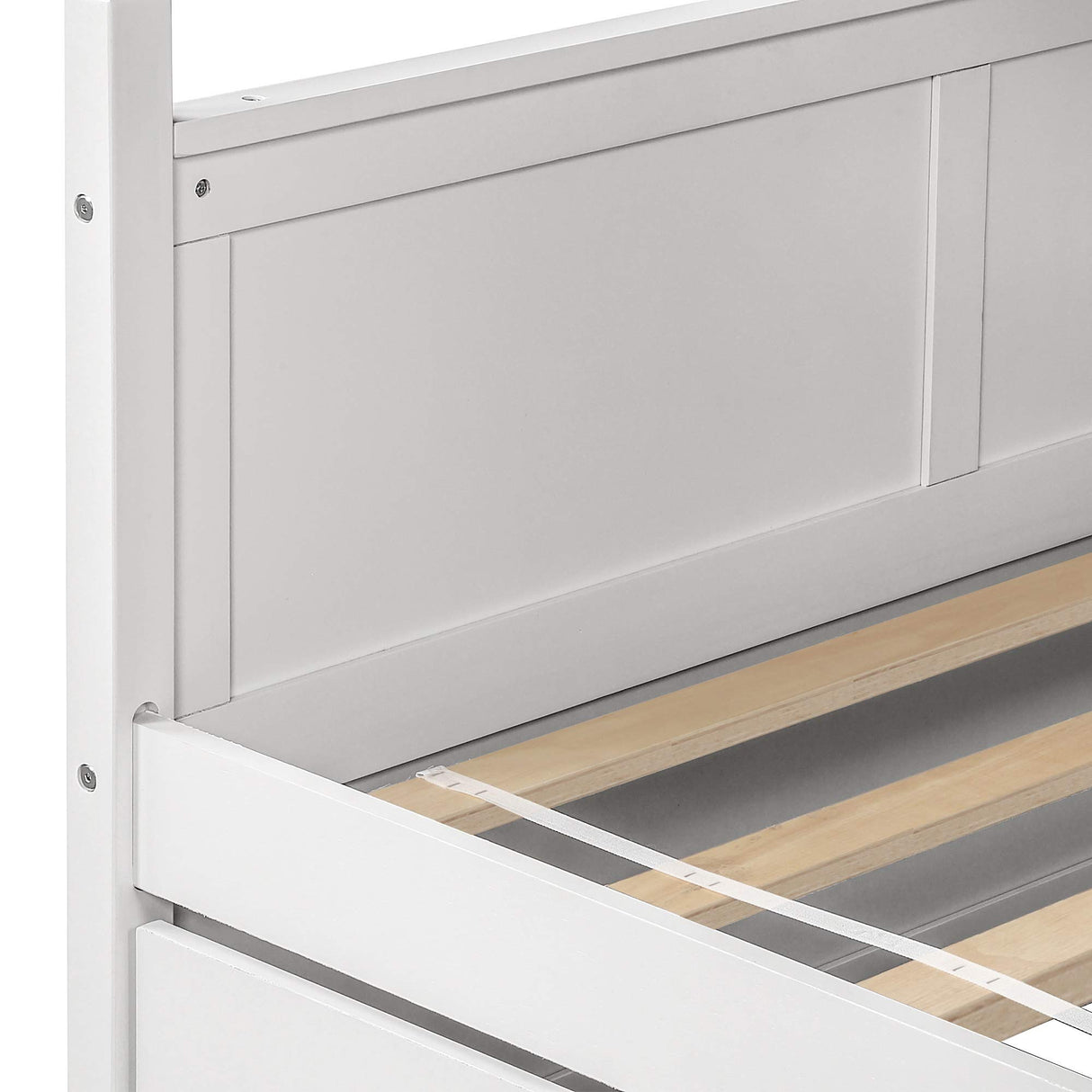 Full Over Full Bunk Bed with Trundle, Solid Wood Bunk Beds with Full-Length Safety Guard Rail and Ladder, Can be Separated to 2 Full Size platform Beds, for Kids, Teens and Adults (White, New) MERITLINE