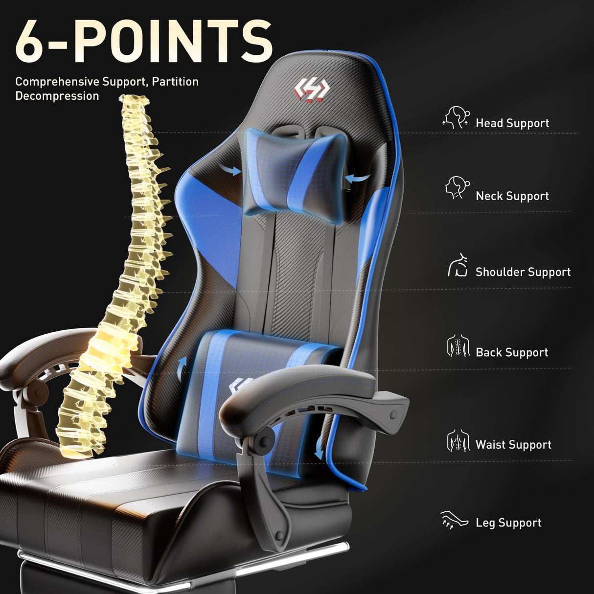 HLDIRECT Gaming Chair with Pocket Spring Cushion, Video Game Chair, Gaming Computer Chair, Ergonomic Chairs with Headrest and Lumbar Support for Adults, Swivel PU Leather Office Chair, Black & Red HLDIRECT