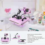 AKEYDIY 5 in 1 Heat Press Machine for t Shirts Professional Swing Away Heat Press Digital Combo 12" x 15" 360-degree Rotation Shirt Press Machine Sublimation (5 in 1 Heat Press Pink) AKEYDIY