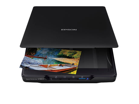 Epson - Perfection V39 II - Color Photo and Document Flatbed Scanner - 4800 dpi Optical Resolution - High-Rise, Removable Lid - Scan to Cloud - USB Power - Image Scanning - Black Epson