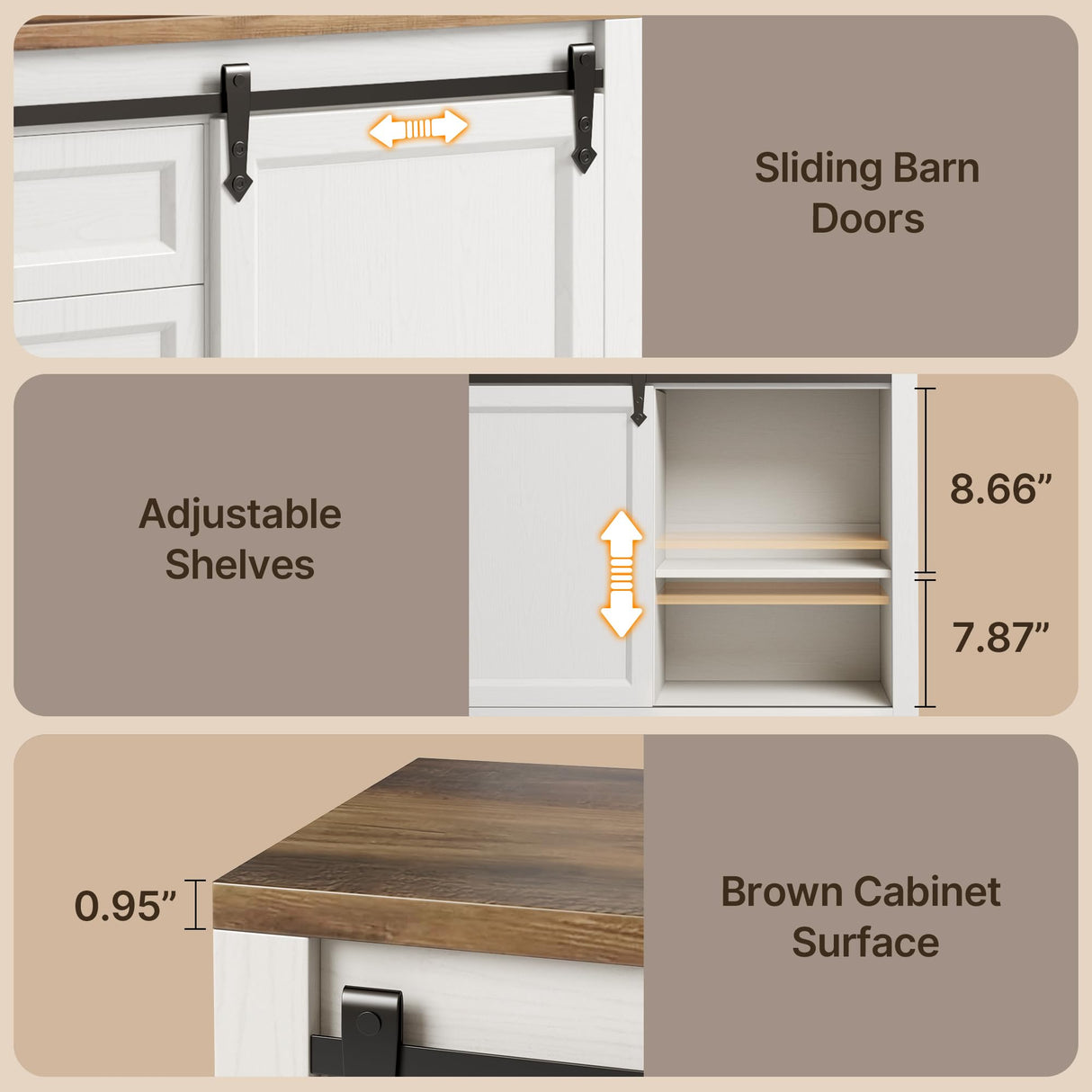 Gizoon Farmhouse Sideboard Buffet Cabinet with Storage, Large Coffee Bar Cabinet with Sliding Barn Doors and Adjustable Shelf, Kitchen Storage with 4 Drawers for Dining Room, Living Room, Retro Gizoon