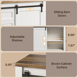 Gizoon Farmhouse Sideboard Buffet Cabinet with Storage, Large Coffee Bar Cabinet with Sliding Barn Doors and Adjustable Shelf, Kitchen Storage with 4 Drawers for Dining Room, Living Room, Retro Gizoon