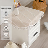 YZKITM Round Rustic Small Tablecloth Washable Striped Jacquard Linen Doily Heavy Weight Farmhouse Style Tassel Table Cover for Kitchen Dining Party Night Tables Decoration 24 Inch Light Coffee YZKITM