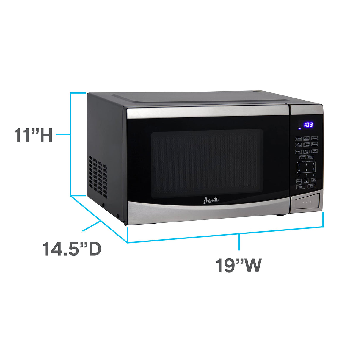 Avanti MT09V3S Microwave Oven 900-Watts Compact with 10 Power Levels and 6 Pre Cooking Settings, Speed Defrost, Electronic Control Panel and Glass Turntable, 0.9 cubic feet, Metallic Avanti