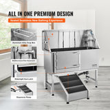 VEVOR 62" Pet Dog Bathing Station w/Ramp, Professional Stainless Steel Dog Grooming Tub w/Soap Box, Faucet,Rich Accessory,Bathtub for Large,Medium,Small Pet, Washing Sink for Home(Left) VEVOR