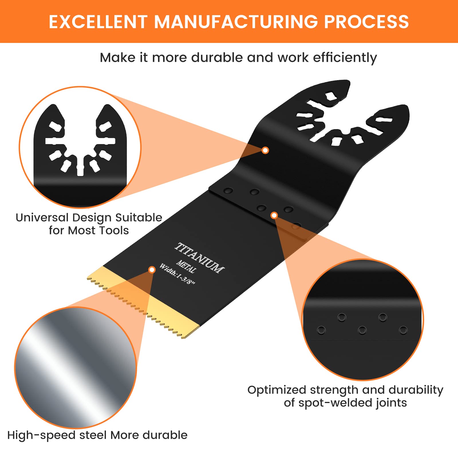 JTWEB Titanium Oscillating Tool Blade, 10PCS Oscillating Saw Blades Metal Cutting Multi Tool Blades Kits Wood and Metal Nails Plastic, Multitool Blades for Dewalt Milwaukee Bosch Dremel Rockw - WoodArtSupply