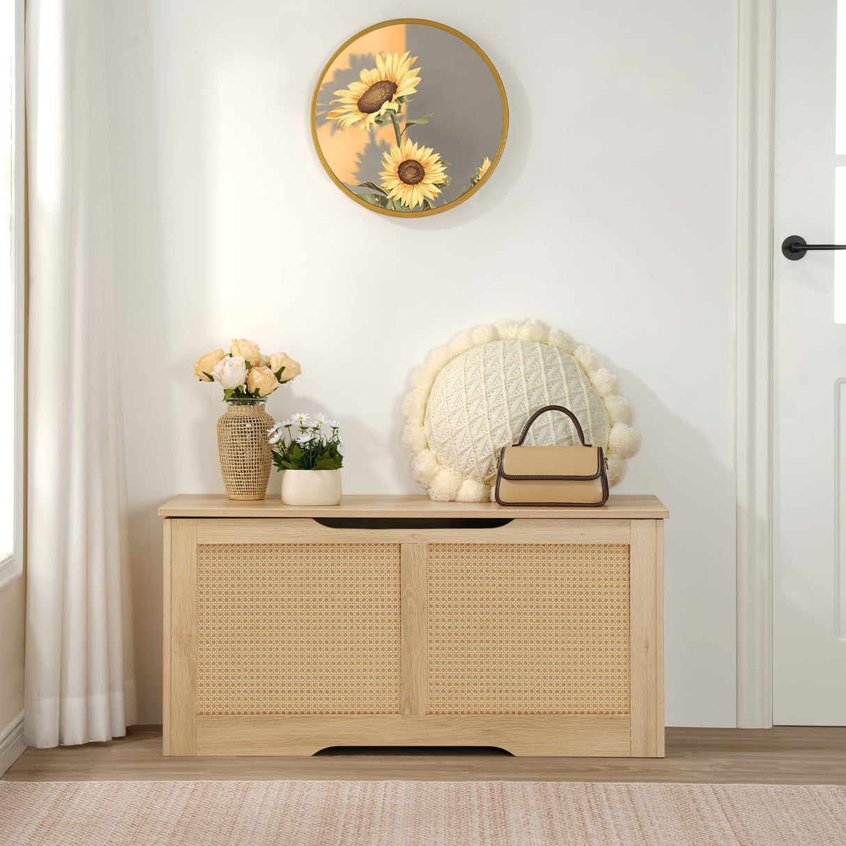 HOOBRO Storage Chest, 39.3" Storage Bench, Rattan-Like Storage Trunk, Sturdy Entryway Bench Supports 220 lb, Shoe Bench, Safety Hinge, U-Shaped Opening, Easy Assembly, Natural NL11CW01 HOOBRO